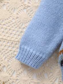 Infant Wave Pattern Solid Color Knit Pullover Sweater - Blue - View 4