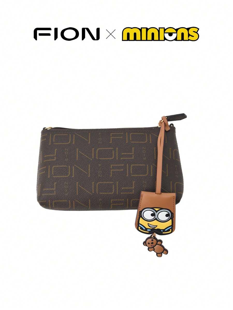 Large Leather Travel Makeup Bag For Women - Toiletry Organizer Pouch For Girls, Back To School Cosmetic Bag With Adorable Minions Charm And Smooth Zipper Closure