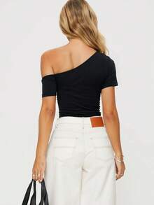 LOVE JOYY Women's Summer Off-Shoulder Sweet Strawberry Pattern Music Festival Club Outfit T-Shirt