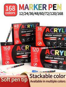 288 couleurs Stylos marqueurs acryliques, marqueurs à pointe souple opaque pour étudiants, estompables, effet aquarelle, fournitures artistiques de haute qualité pour le DIY, la peinture sur canevas, tissu, pierre, bois, verre, papier, plastique, idéal pour la rentrée scolaire - Stylo marqueur acrylique liquide direct - Voir 1