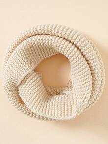 1 件儿童针织保暖围巾，适合秋冬季日常穿着 - 米色 - 查看 5