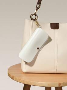 1pc Unisex Maillard Leather Portable Lightweight Snap Eyeglass Case, Can Be Hung On Bags, Convenient To Carry, Suitable For Multiple Scenarios - Black - View 5