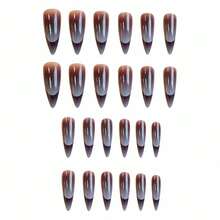 Stiletto Press On Nails Long Fake Nails Black Purple Ombre Glue On Nails Goth Acrylic Nails 24Pcs French Tip False Nails Manicure Stick On Nails Almond Artificial Nails - 多色3 - 查看 4