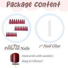 Press On Nails Long Stiletto Fake Nails Red Glue On Nails Burgundy Acrylic Nails Goth False Nails 24Pcs Manicure Stick On Nails Glossy Artificial Nails - 多色20 - 查看 6