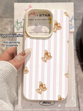 1pc Fashionable Summer Limited Edition Pink Vertical Stripe 2-Piece Swimsuit Pattern Lychee Texture TPU Waterproof Anti-Fall Anti-Slip Soft Phone Case Compatible With Apple/ Phones