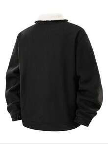 معطف من الكوردروي مع بطانة مخملية للرجال في فصلي الخريف والشتاء، بياقة بسيطة وألوان متباينة للراحة والدفء في الاستخدام اليومي والخارجي - الأسود - مشاهدة 2