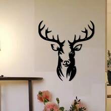Elegante arte de parede em metal preto com cabeça de veado - Escultura moderna de silhueta de ferro para decoração interna/externa, ideal para sala de estar, jardim, estilo fazenda - Decoração de parede multiuso para Halloween e Natal, decoração de parede interna | Silhueta contemporânea | Ferro durável, decoração para casa