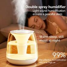 1 Peça + 3000ml Umidificador de Névoa Dupla, Umidificador Portátil Alimentado por USB com Visor Digital, Adequado para Salas Grandes, Sala de Estar, Escritório, Dormitório, Luz Noturna de 7 Cores, Enchimento Superior, Fácil de Limpar