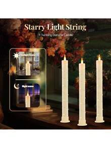 4Pcs/1PC Flameless Taper Candles, Battery Taper Candles Flickering Flame With Embedded Star String, Candle Sticks Battery Powered With Remote Control, Timer Function Ideal For Christmas - Ivory - View 9