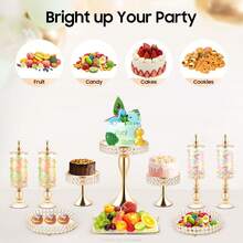 ZhdnBhnos 4 Pcs Silvery/10 Pcs Gold DNYSYSJ Round Crystal Cupcake Stand,Set Of 4 Pieces,Crystal Cake Pendants,Dessert Pastry Candy Display Plate, Metal Pedestal,Hanging Acrylic Crystals For Wedding Event,Birthday Party