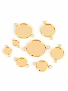 10pcs Stainless Steel Gem Tray Pendant, Double Hole Round Gem Base, Stainless Steel Convex Inlaid Base, Suitable For Jewelry Making, Necklace, Earrings, Bracelet, Anklet, Ideal For Holiday Gifts, Christmas, New Year