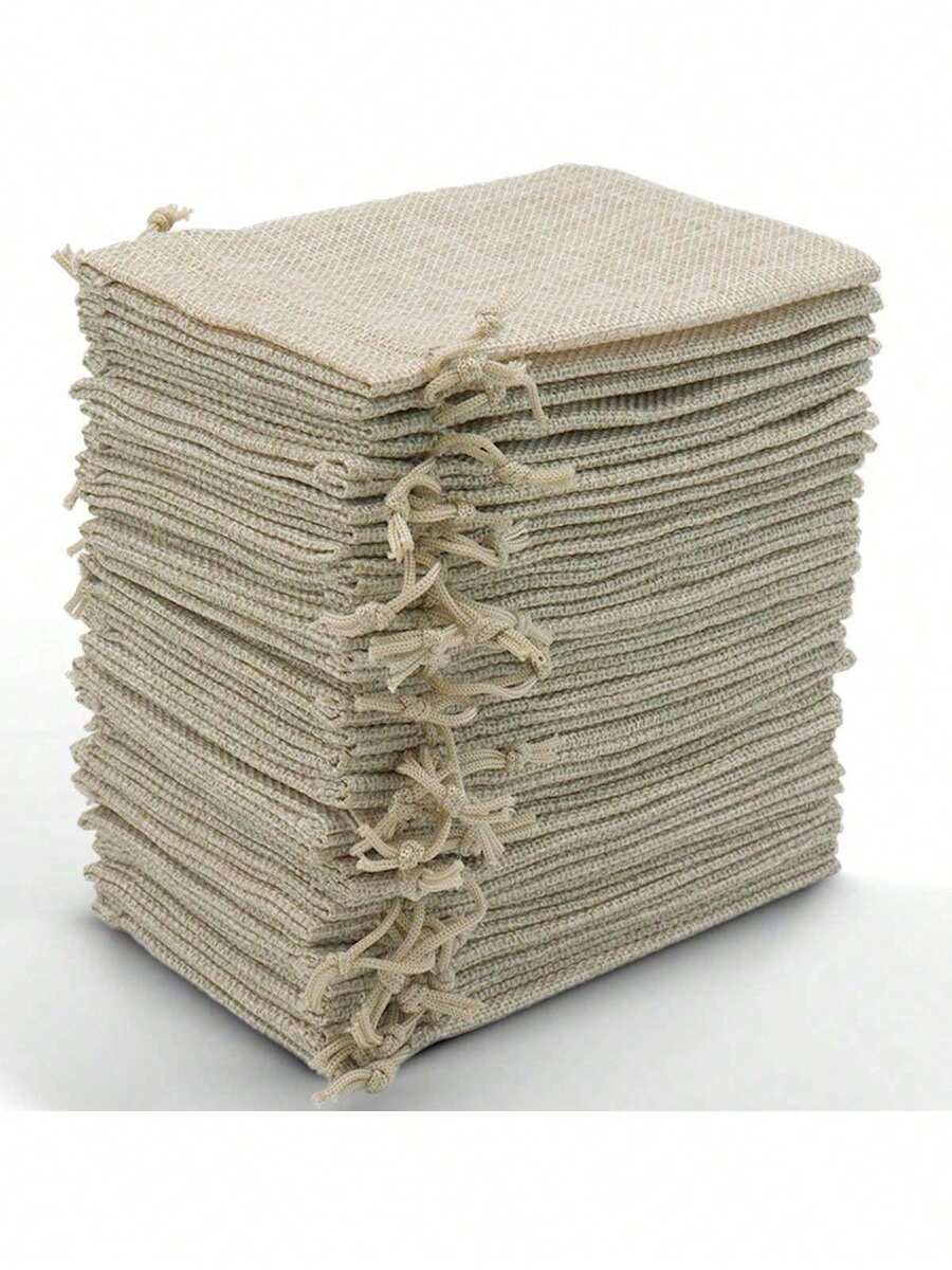 50/20pcs 10x14cm Yellow Burlap Bags With Drawstring, Linen Jute Sack, Hessian Cloth Pouches For Jewelry, Diy, Arts & Crafts, Weddings, Parties, Christmas - Khaki - View 1