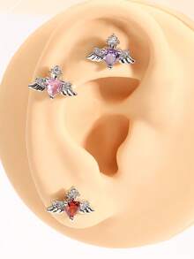 1 Stück hypoallergenes Titan-Stahl Ohrknorpel Piercing mit funkelnden Zirkonia Engelflügeln, barockes Design, geeignet für Ohrdurchbohrung