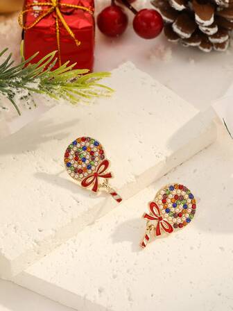 1 par de aretes de piruleta navideña para mujeres