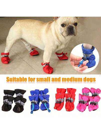 4pcs/Set Waterproof Anti-Slip Pet Dog Shoes, Lightweight Fabric Puppy Boots Suitable For Indoor/Outdoor Wear, Anti-Slip, Anti-Dirt, Washable & Reusable, Ideal For Rainy Days