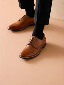 Men's Classic Oxford Shoes Business Casual Lace-Up For Office Dating Dress Brown Shoes - 棕色 - 查看 10