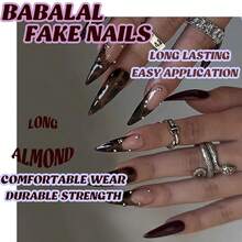 Long Press On Nails Stiletto Fake Nails Brown Ombre Glue On Nails French Tip Acrylic Nails Y2k False Nails 24Pcs Almond Manicure Stick On Nails - 多色18 - 查看 7