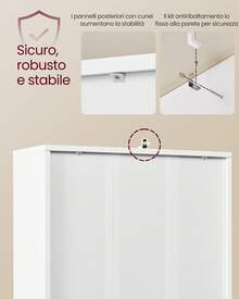 Libreria, Libreria Scaffale Verticale a 6 Ripiani, con Ante, 24 x 60 x 175 cm, per Soggiorno Studio Ufficio Sala da Pranzo, Bianco Nuvola - Bianco - Visualizzare 3