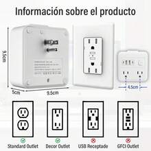 GALASALA Regleta Multicontacto Pared, Conector Multiple con 4 Enchufes de CA 4 USB(2 Type-C), Protector de Sobretensión, Sleek Socket, Enchufe Multiple para el Hogar Oficina Viajar Essentials(Blanco) - Blanco U86-2 - Ver 10