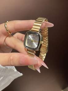 1pc Women's Stainless Steel Strap Watch, Classic Square Shape, Elegant Quartz Watch Suitable For Daily Wear, Business, Parties
