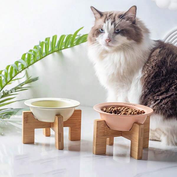 Fliegende Untertasse Katzenfutter, Katzennapf, Haustiernapf, hygienisch und leicht zu reinigen, keramischer Katzennapf, Schutz der Halswirbelsäule, schräger Katzennapf, Haustier Holzständer Wassernapf, Hundenäpfe, kleiner Hundenäpfe