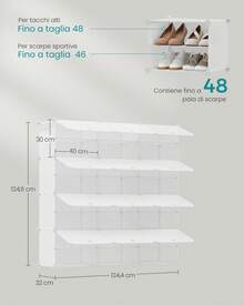 Scarpiera, Scaffale Modulare a 12 Scomparti per 48 Paia di Scarpe da Ingresso, con Sportelli, Telaio in Acciaio e Ripiani in Plastica, Camera da Letto, Bianco Nuvola - Bianco - Visualizzare 6
