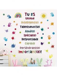 1pc Wall Sticker French Colorful Motivational Slogan Decorative Sticker PVC Sticker Removable Self-Adhesive Easy-To-Tear Sticker Home Decoration Make Your Life A New Look Holiday Decoration Sticker Birthday Graduation Gift - Multicolor - View 3