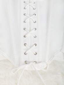 Apperloth A Áo corset trắng ngắn gợi cảm, áo hai dây hở eo dễ thương với dây buộc điều chỉnh được, lưng hở bất đối xứng có gọng, định hình vòng eo, thích hợp cho ngày Valentine, lễ hội âm nhạc, đám cưới và mùa hè. - trắng - Xem 10