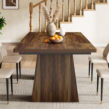 LITTLE TREE Black Dining Table For 4-6, 63-Inch Modern Kitchen Table With Sturdy Tapered Wood Legs, Rectangular Dinner Table With Large Tabletop For Dining Room, Kitchen, Living Room - 深棕色 - 查看 4