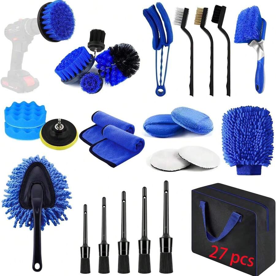 Kit de 27 Cepillos de Poliéster para Limpieza y Detalle Profesional de Coches - Estilo I - Estilo I - Ver 1