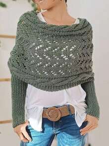 1pc Solid Color Hollow Sleeve Shawl Scarf, Soft & Lightweight, Minimalist Casual, Suitable For Daily Wear, All Seasons, Ideal For Evening Gala, Party, Travel, Office, Wedding And Other Occasions, Makes A Great Gift