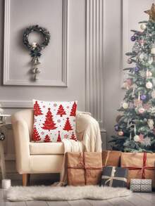 4 fundas de cojín decorativas navideñas impresas, con motivos de copos de nieve, árboles de Navidad y otros elementos navideños, adecuadas para la sala de estar, el dormitorio, el sofá, la oficina y otras ocasiones. Decoración de habitación, decoración de dormitorio, decoración navideña, decoración de fiesta (no se incluyen los insertos de cojín) - (impresión de un solo lado) - Multicolor - Ver 6