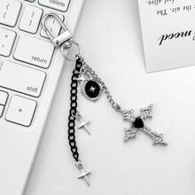 Unik design Halloween-inspirerad, Inspirerad stil, Lyxig, Y2K, Minimalistisk, Hjärtformad Kors Telefonsnodd, Personligt Hängsmycke, Nisch, Telefonrem, Telefonberlock, Nyckelringsberlock, Väskberlock - Svart - Visa 9