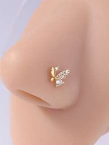 1PC/4PCS Butterfly And Flower L-Shaped Nose Studs – Sparkly CZ Nose Pins Piercing Jewelry For Women Girls Daily Wear
