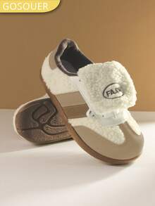 GOSOUER Damen Dicke Fleece Puffball Oberteil Sportschuhe Outdoor rutschfeste Gummisohle Schnee Baumwolle Lässig Schuhe mit warmer flauschiger Fütterung Reise Training Thermoschuhe Sneaker für Winter und Herbst Saison