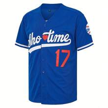 ST John's Shamrocks Camiseta de béisbol para hombres 17# Shotime Camisa de estilo hipster hip hop azul con costuras, de tela elástica - Bordado delicado, estilo deportivo retro, de moda, casual, con hebilla frontal suelta, adecuada para béisbol y actividades temáticas casuales
