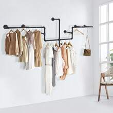 Wall Mounted Industrial Pipe Clothing Rack, Black Garment Hanging Bar 66 Lbs, Iron Commercial Clothes Hanger, Open Garment Display Rack For Stores And Home, Heavy Duty Iron Garment Bar, Clothes Hanging Rod Bar For Laundry Room - 黑色 - 查看 6