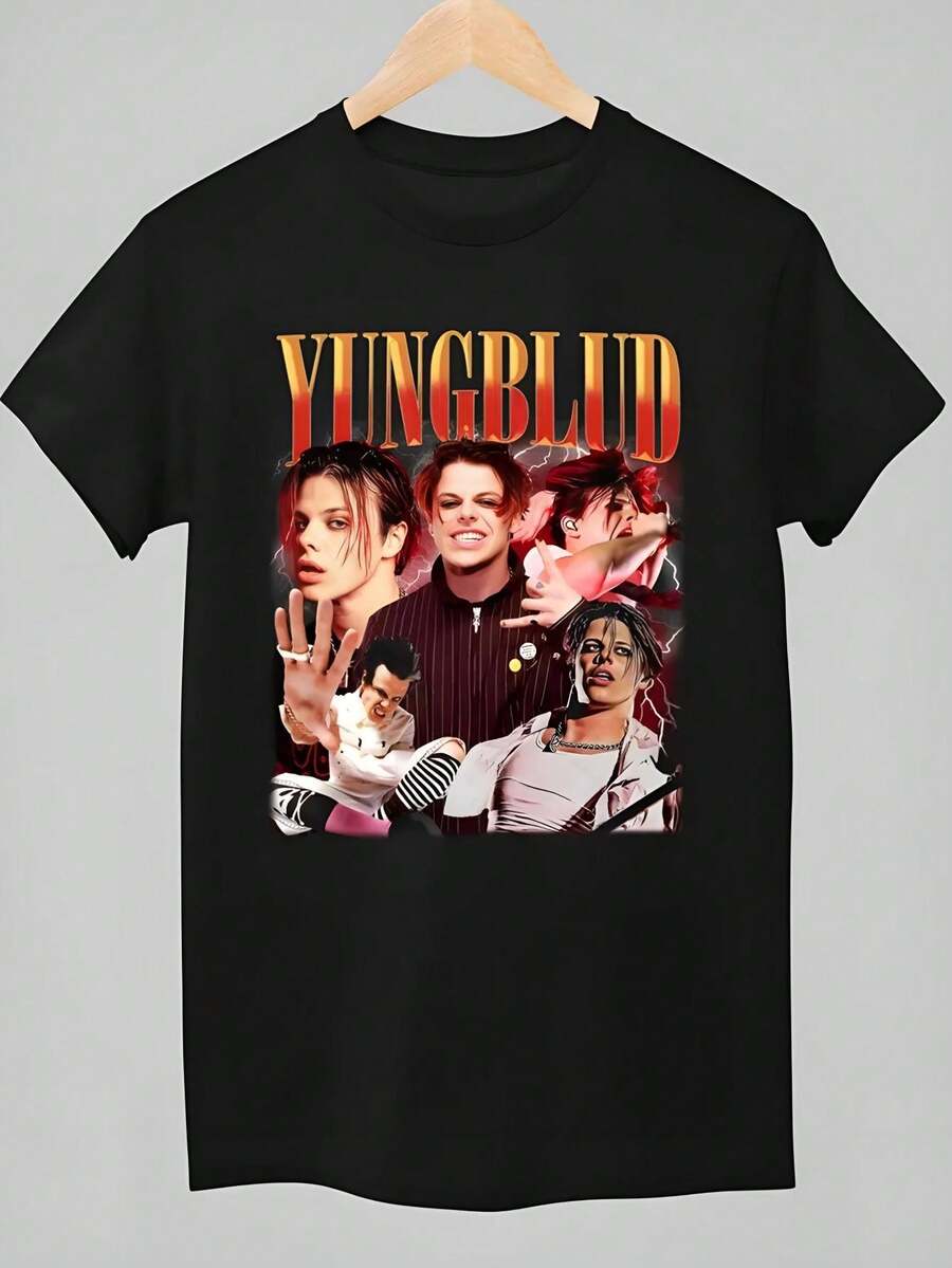 Vintage Yungblud Idols The Word Tour 2025 Official Merchandise T-Shirt - Heavyweight 220gsm Cotton Music Tour Tee With Yungblud & Idols Graphic Print, Unisex Casual Round Neck Short Sleeve Shirt For Concerts, Fan Gifts & Casual Attire - 黑色 - 查看 1