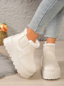 女士冬季新款厚底一脚蹬“式”雪地靴，时尚舒适，带保暖衬里，厚实保暖，适合户外穿着，毛皮靴