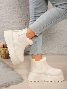 女士冬季新款厚底一脚蹬“式”雪地靴，时尚舒适，带保暖衬里，厚实保暖，适合户外穿着，毛皮靴