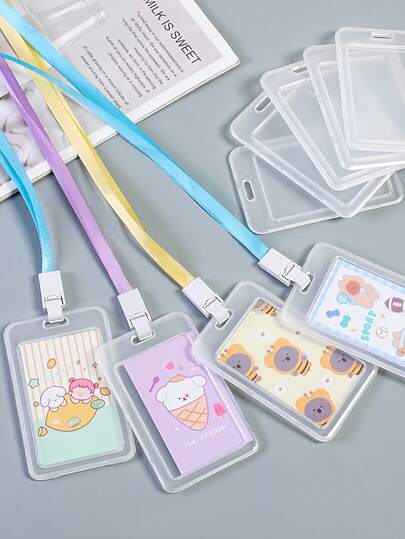 10pcs Transparent Vertical ID Badge Holder With Matching Lanyard: Perfect For Campus Certificates, Admission Tickets, Work IDs, And More!