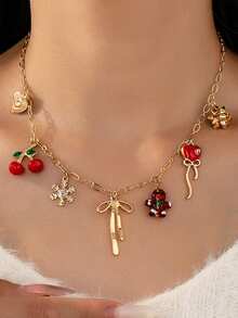1 Pc Winter Snowflake Gingerbread Man Christmas Charm Necklace, Holiday Festive Xmas Necklaces Jewelry Gift For Women