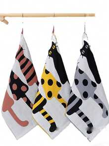 3pcs Set Soft Modern Square Towels With Cute Cat Silhouettes, 13.39 X 15.75 Inches