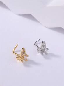 1PC/4PCS Butterfly And Flower L-Shaped Nose Studs – Sparkly CZ Nose Pins Piercing Jewelry For Women Girls Daily Wear