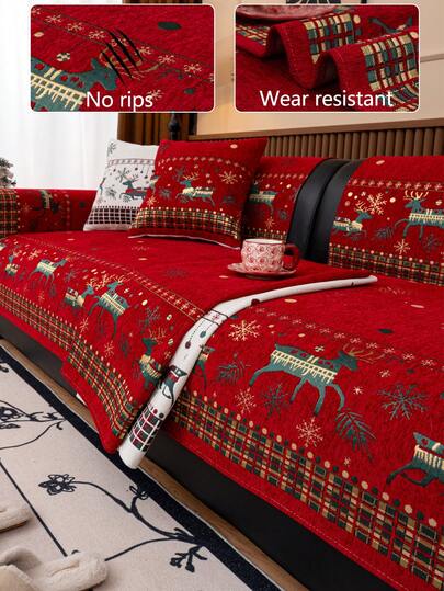 1pc All Season Christmas Decor Gift Sofa Cushion Cover, Modern Minimalist Non-Slip Sofa Seat Protector, Dust-Proof And Washable Sofa Slipcover, Red Floral Soft And Fade-Resistant, Pet Friendly, Fits L-Shaped And 1/2/3/4 Seater Sofas For Bedroom, Office, Living Room