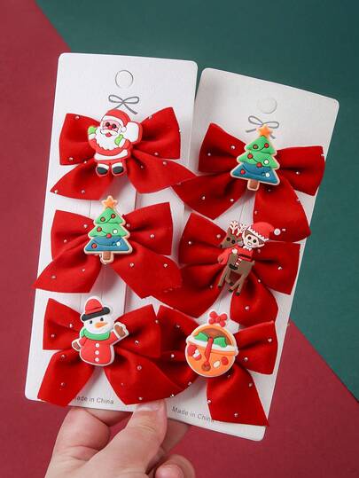 5 قطع/مجموعة مشابك شعر فتيات أطفال بشكل فيونكة، ديكور عيد الميلاد بشكل سانتا كلوز وشجرة عيد الميلاد، مشبك جانبي بشكل فيونكة، مشبك علوي، مشبك بشكل بطة، إكسسوارات شعر