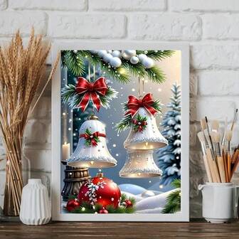 New Arrival 1pc Christmas Bell Pattern Diamond Painting Kit, DIY 5D Round Crystal Diamond Mosaic Artwork, Suitable For Home Wall Decor, Handmade Craft Gift For Halloween & Christmas, Frameless