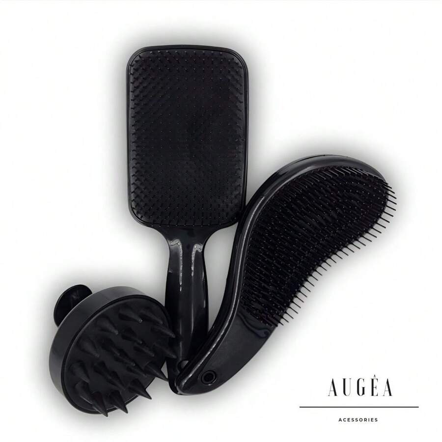 TRIO Brush Kit: Flex Racket, Magic Brush And Silicone Hair Massager Brush - Black - View 1