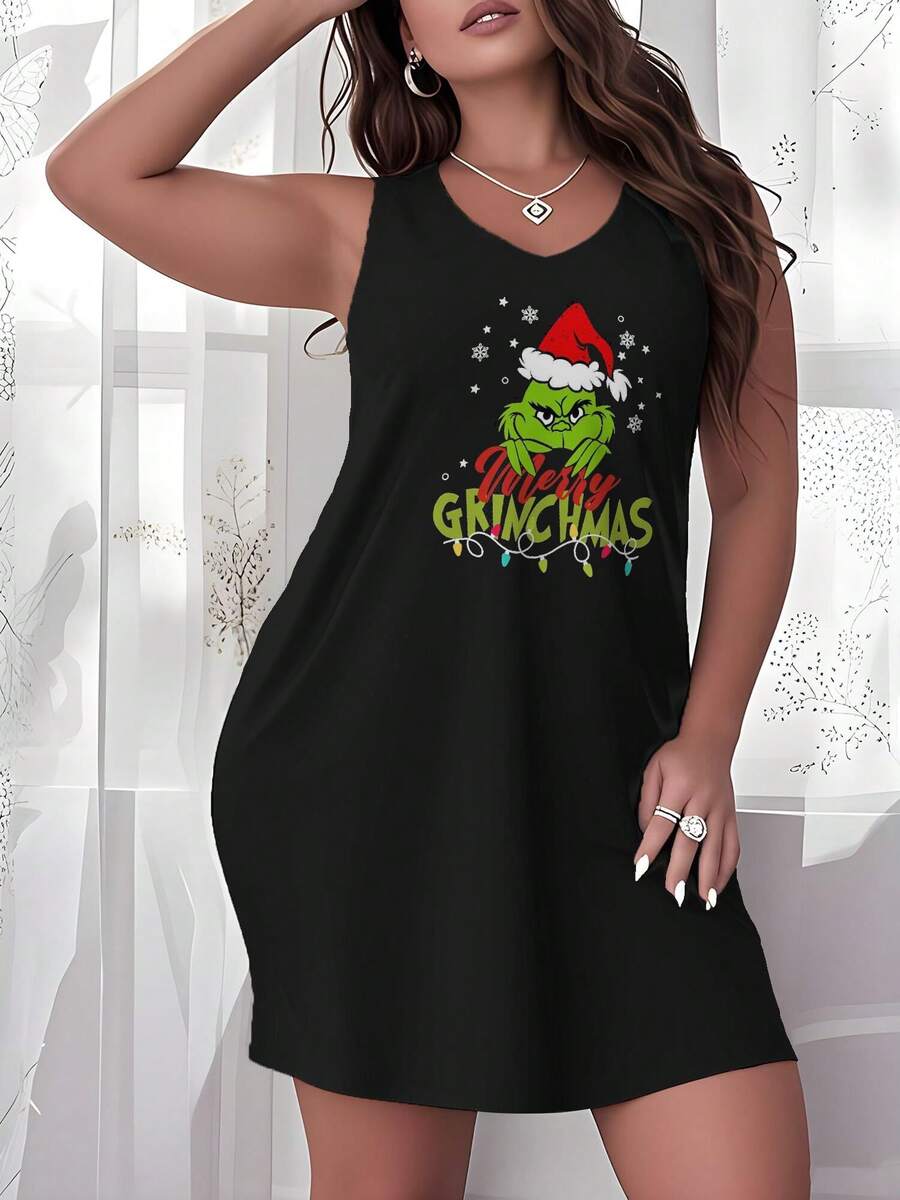 Women's Plus Size Nightgown Christmas  Camisole Nightdress Casual Summer Vacation Clothing Gifts For Women Sleeveless Pajamas For Women Set