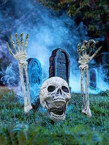 Realistic Skeleton Stakes Halloween Decorations For Lawn Stakes Garden Halloween Skeleton Decoration,Vinyl Etchings Realistic Halloween Skeleton Stakes Decorations, 3Pcs Groundbreakers Skull Head Skull Arms With Stakes Black Crack Skeleton Decor For Outdoor Yard Lawn Garden Graveyard Party Supplies ﻿,Halloween Decoration - Multicolor - View 2